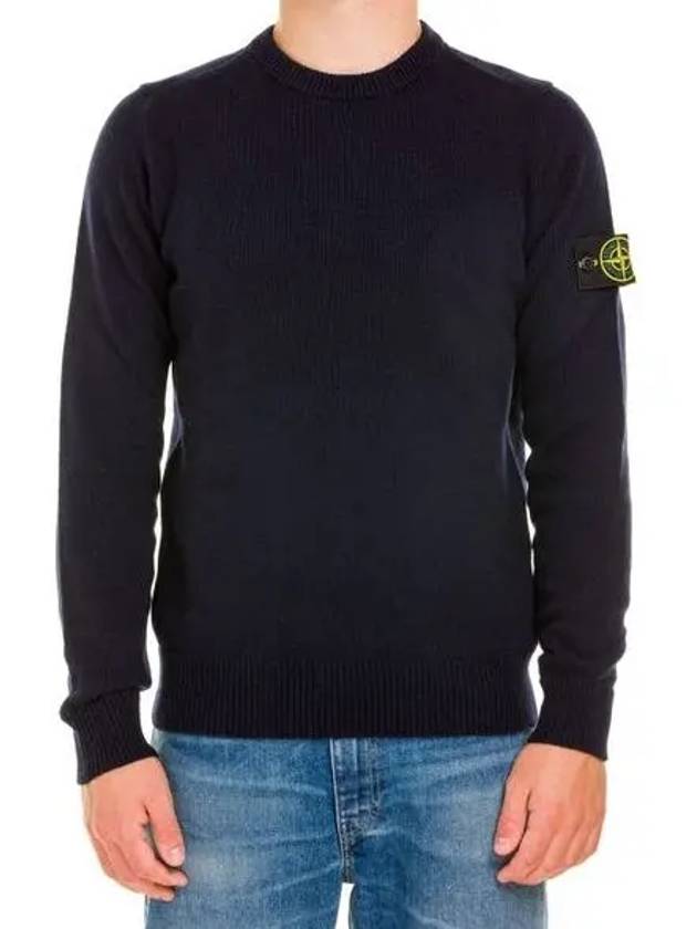 Men's Waffen Patch Round Neck Knit Top Navy - STONE ISLAND - BALAAN 4