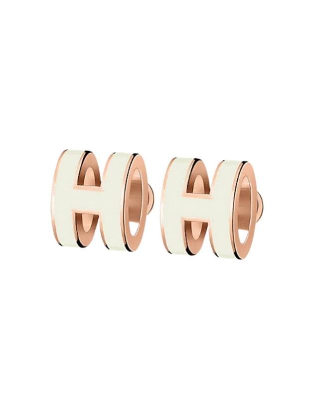 Mini Pop H Earring Rose Gold & Blanc - HERMES - BALAAN 1