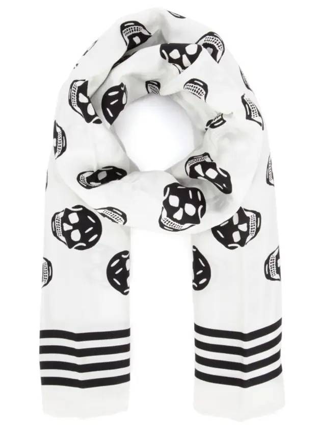 Biker Skull Print Muffler White - ALEXANDER MCQUEEN - BALAAN.