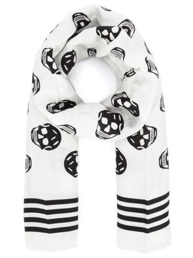 Skull Print Silk Scarf White - ALEXANDER MCQUEEN - BALAAN 1