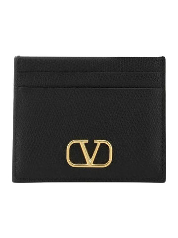 Gold Hardware Leather Card Wallet Black - VALENTINO - BALAAN 1