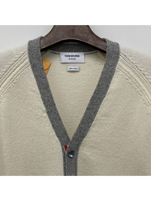 V-Neck 4-Bar Wool Cardigan White - THOM BROWNE - BALAAN 5