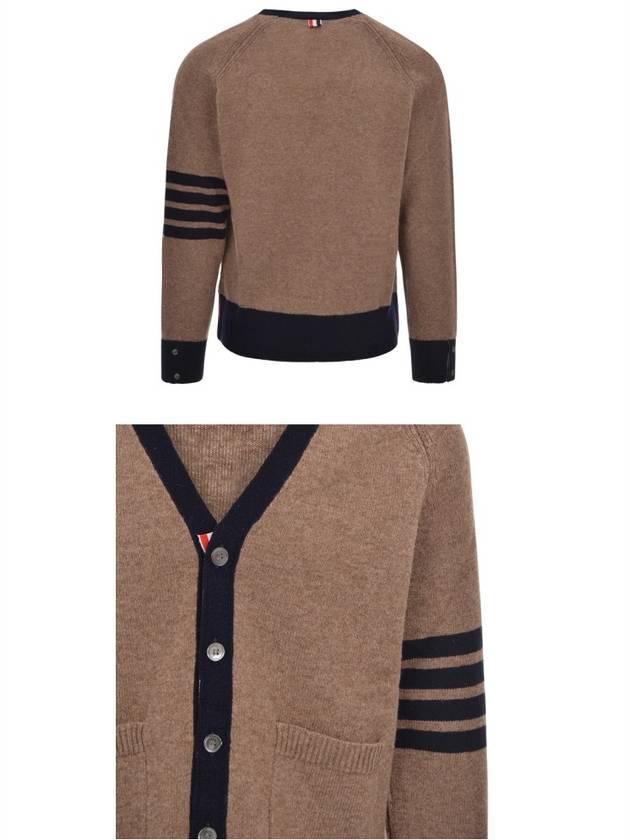 V-Neck 4-Bar Wool Cardigan Brown - THOM BROWNE - BALAAN 7