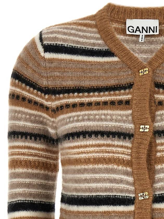 Striped Soft Wool Knit Cardigan Brown - GANNI - BALAAN 4