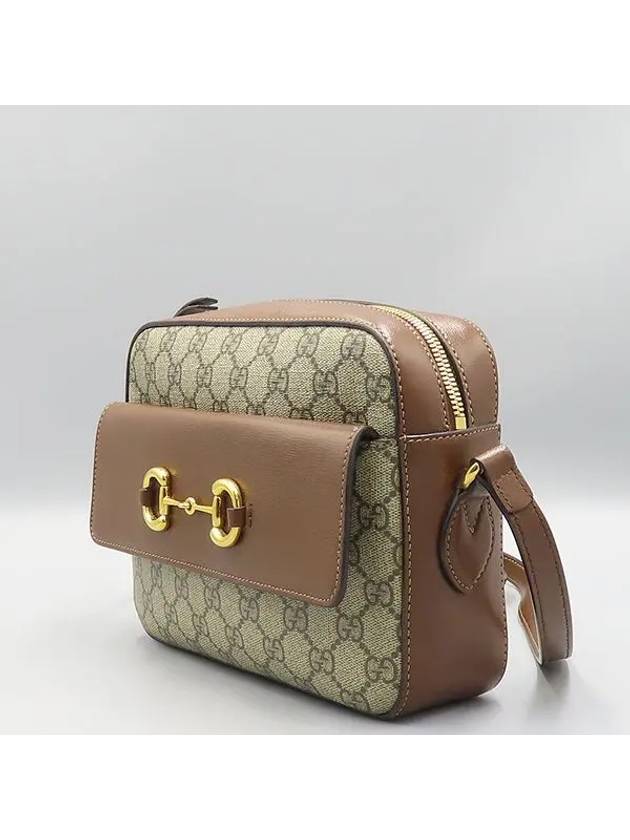 645454 Brown Leather Beige Ebony Canvas Horsebit 1955 Small Shoulder Bag - GUCCI - BALAAN 3