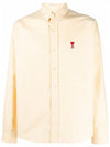 Men's Small A Heart Button Down Long Sleeve Shirt Pale Yellow - AMI - BALAAN 3