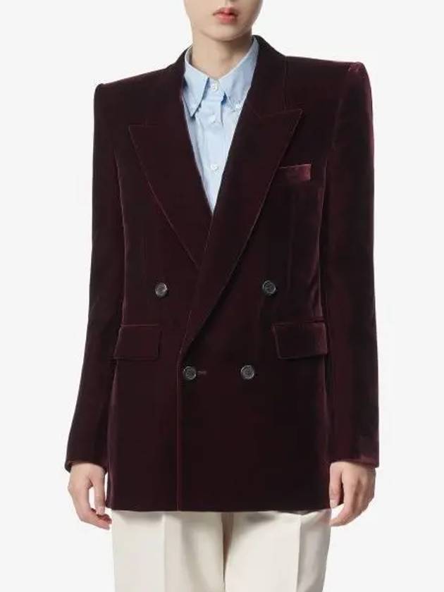 Double Breasted Velvet Jacket Red - SAINT LAURENT - BALAAN 2