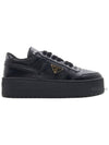 Downtown Bold Leather Low Top Sneakers Black - PRADA - BALAAN 3