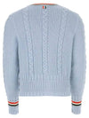 Cable Stripe Classic V-neck Merino Wool Cardigan Blue - THOM BROWNE - BALAAN 4