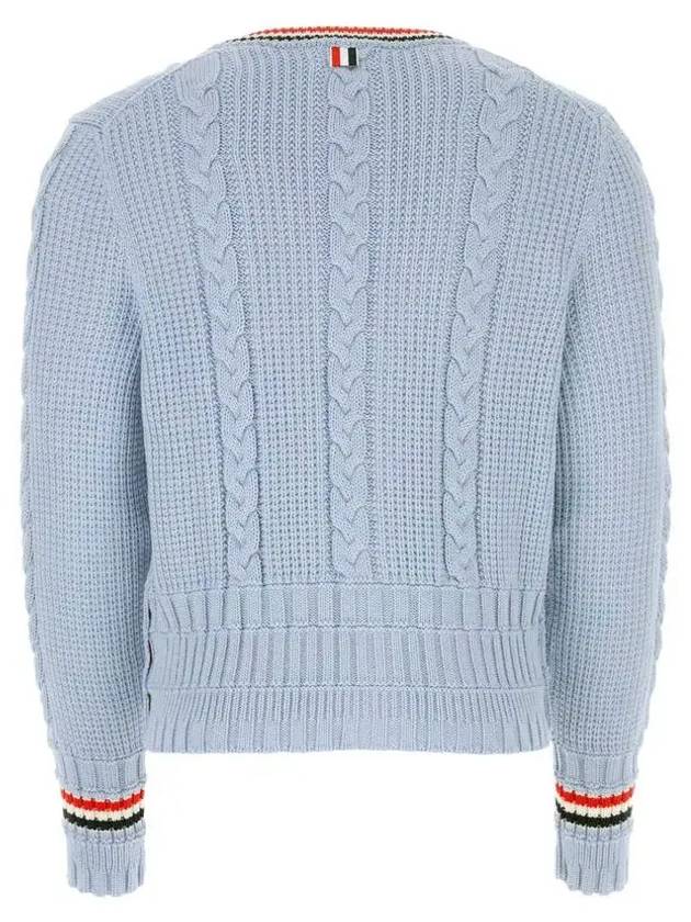 Cable Stripe Classic V-neck Merino Wool Cardigan Blue - THOM BROWNE - BALAAN 4