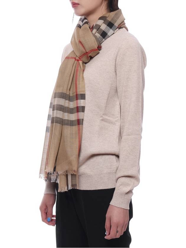 Check Wool Silk Scarf Beige - BURBERRY - BALAAN 5