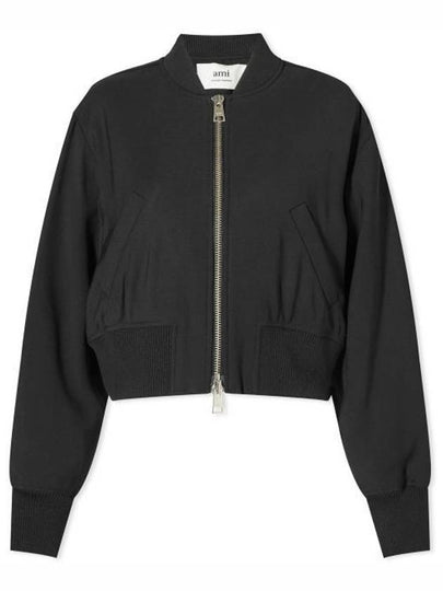 Crop Zipper Bomber Jacket Black - AMI - BALAAN 2