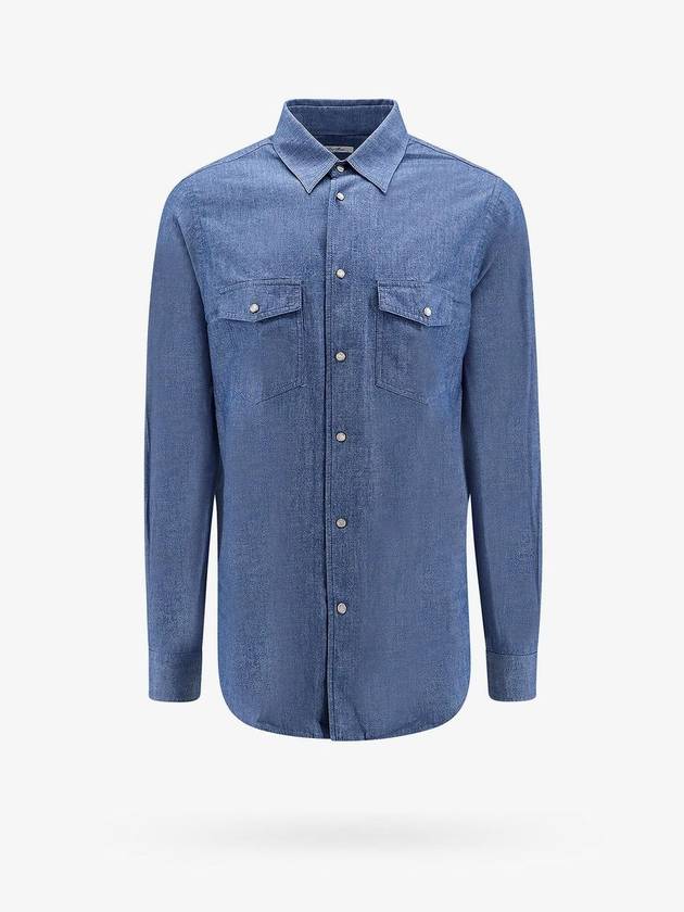 Thomas Pearl Button Denim Long Sleeve Shirt Blue - LORO PIANA - BALAAN 1
