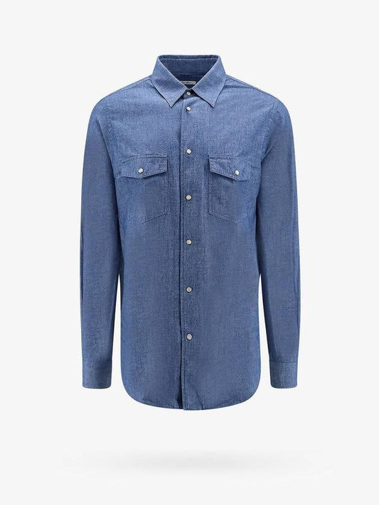 Thomas Pearl Button Denim Long Sleeve Shirt Blue - LORO PIANA - BALAAN 1