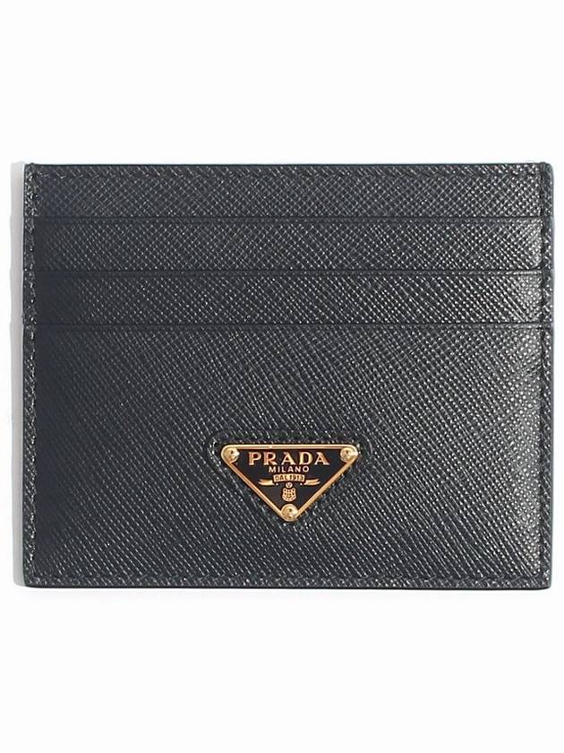 Saffiano Leather Triangle Logo Card Wallet Black Gold - PRADA - BALAAN 2