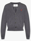 Red Heart Logo Merino Wool Cardigan Heather Grey - AMI - BALAAN 2