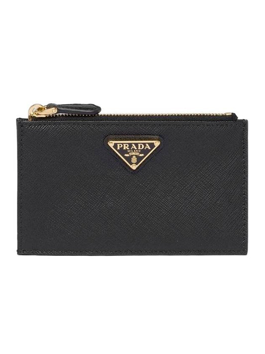 Saffiano Zippered Leather Card Wallet Black - PRADA - BALAAN.