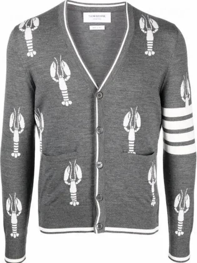 Lobster Merino Relaxed V-neck Cardigan Medium Grey - THOM BROWNE - BALAAN 2