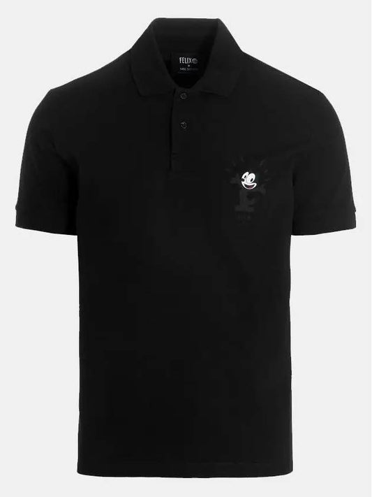 FELITHE CAT logo patch short sleeve PK shirt black - NEIL BARRETT - BALAAN.