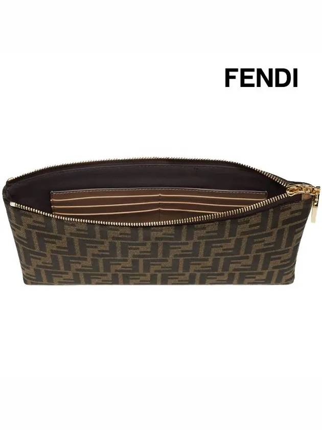 Flat Baguette Medium FF Jacquard Fabric Pouch Bag Brown - FENDI - BALAAN 5