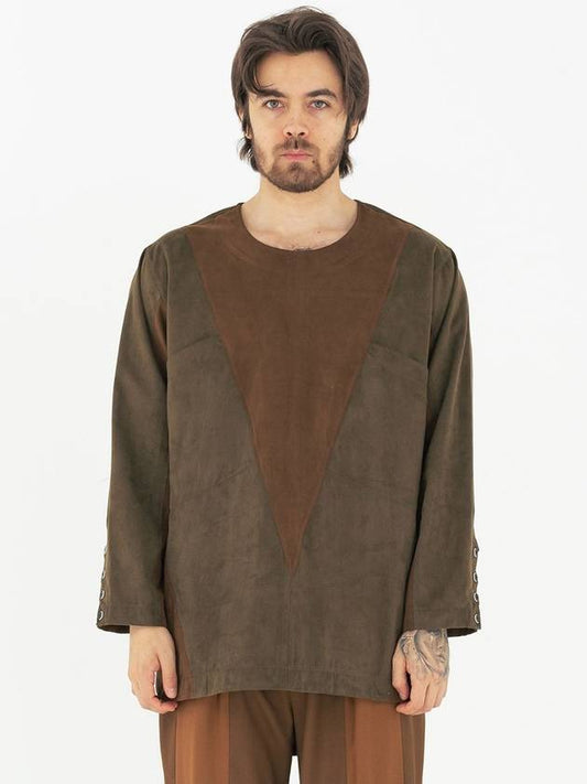 V Line Incision Round Shirts Khaki Brown - KAEISS - BALAAN 1