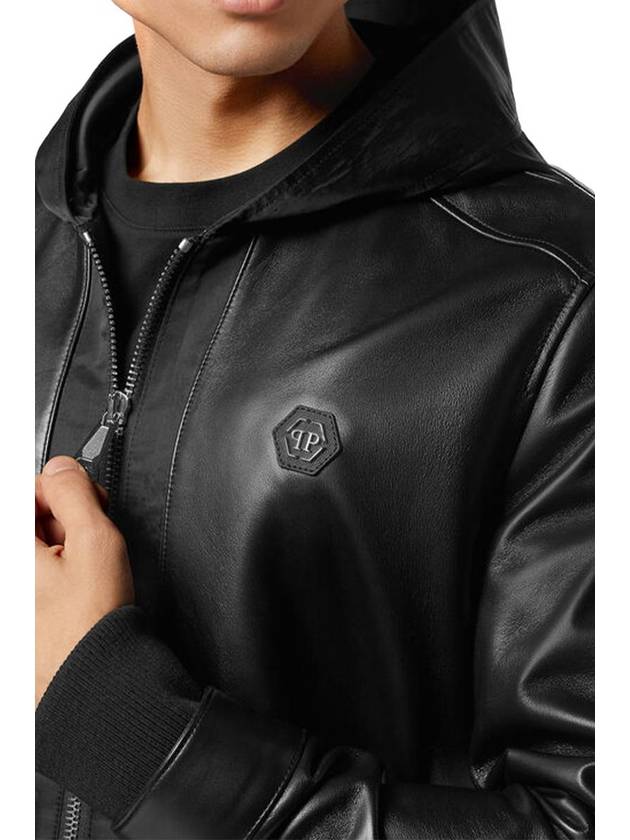 leather and satin hooded bomber jacket SADCMLB1813PLE005N - PHILIPP PLEIN - BALAAN 5