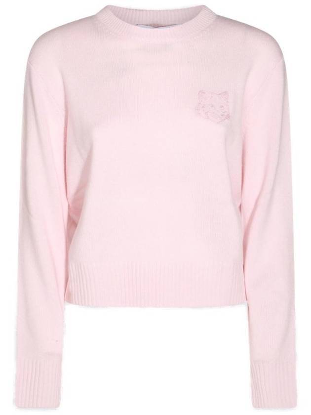 Bold Fox Head Embroidered Crop Knit Top Pink - MAISON KITSUNE - BALAAN 1