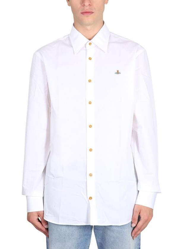 Men's Embroidered ORB Long Sleeve Shirt White - VIVIENNE WESTWOOD - BALAAN 2