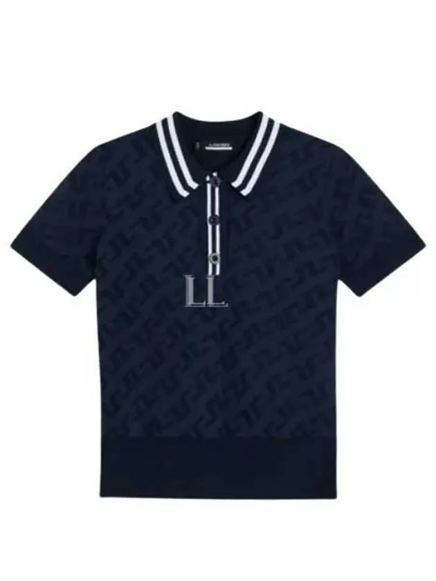 Women's Golf Aria Collar Monogram Knit Short Sleeve PK Shirt Navy - J.LINDEBERG - BALAAN 2