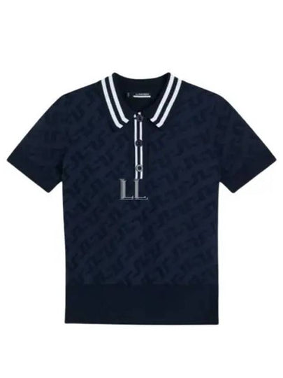 Women's Golf Aria Collar Monogram Knit Short Sleeve PK Shirt Navy - J.LINDEBERG - BALAAN 2