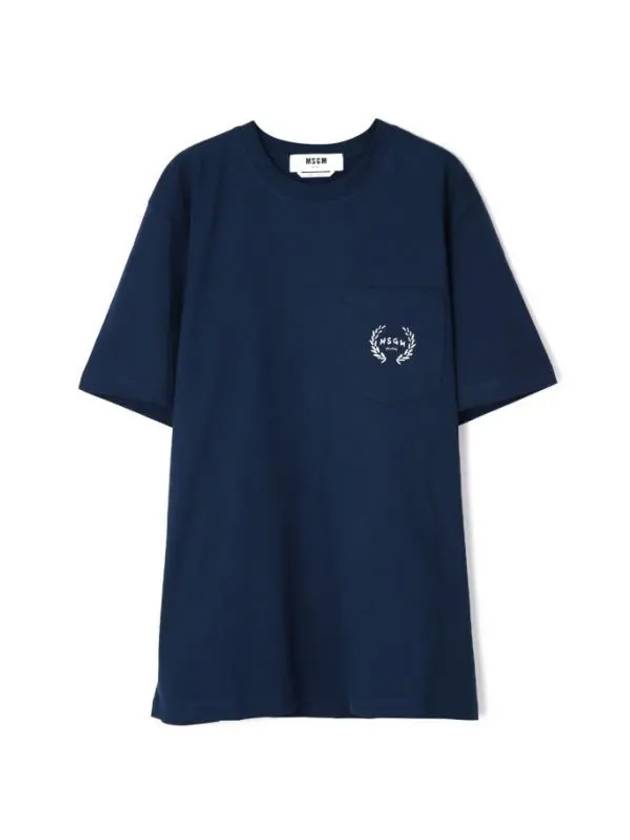 Pocket Logo Print Cotton Short Sleeve T-Shirt Navy - MSGM - BALAAN 1