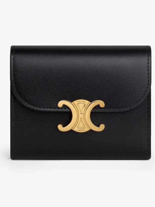 Shiny Triomphe Small Calfskin Half Wallet Black - CELINE - BALAAN 3