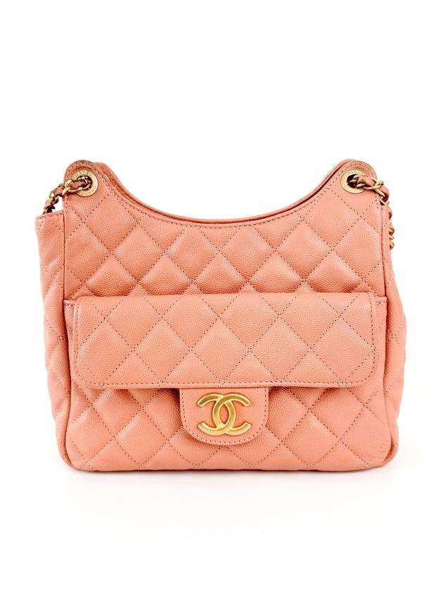 Women s Shiny Crumpled Hobo Bag Caviar Pocket Chain Cross Shoulder Pink - CHANEL - BALAAN 1