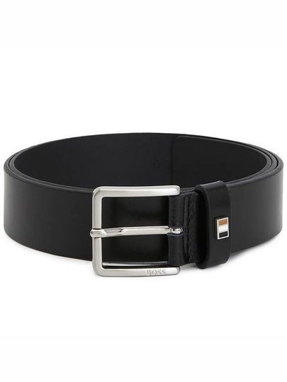 Signature Stripe Silver Buckle Logo Leather Belt Black - HUGO BOSS - BALAAN 2