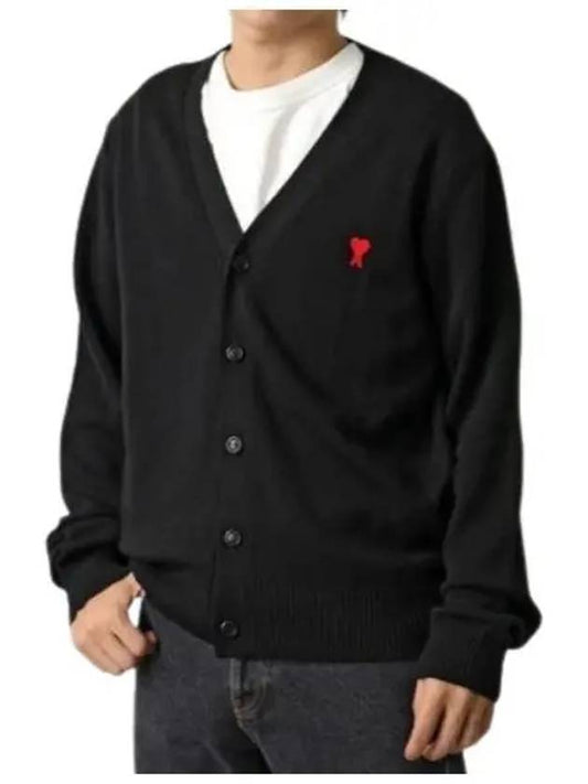 Heart Logo Merino Wool Cardigan Black - AMI - BALAAN 2