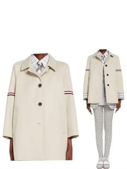 Waterproof Cotton Twill Striped Armband Cropped Car Coat Khaki - THOM BROWNE - BALAAN 2