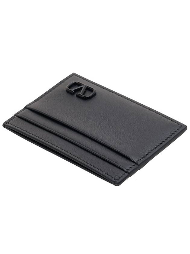 V Logo Signature Calfskin Card Wallet Black - VALENTINO - BALAAN 5