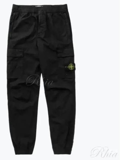 Stretch Cotton Tela Paracadute Cargo Straight Pants Black - STONE ISLAND - BALAAN 2