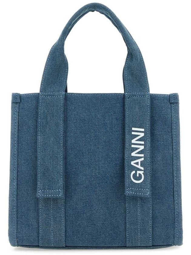 Recycle Tech Small Denim Tote Bag Blue - GANNI - BALAAN 2