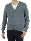 Heart Logo V Neck Cashmere Cardigan Heather Grey - AMI - BALAAN 2