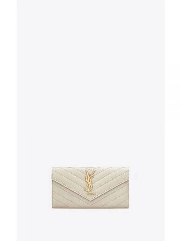 monogram gold flap long wallet white gold - SAINT LAURENT - BALAAN.