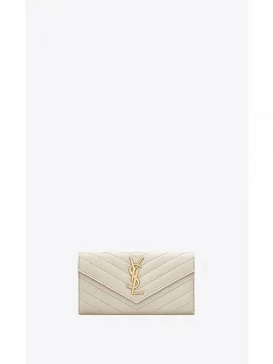 Matelasse Monogram Quilting Leather Flap Long Wallet White - SAINT LAURENT - BALAAN 2