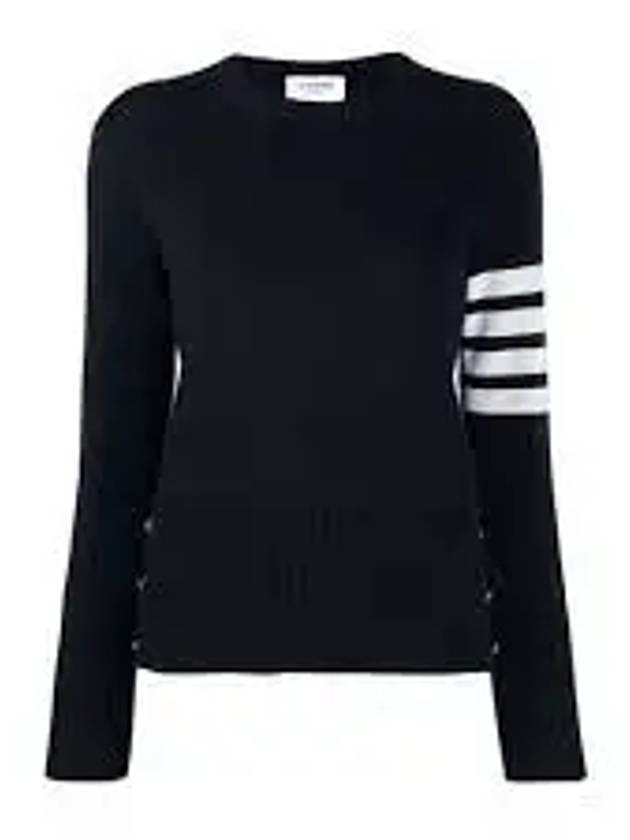 Milano Stitch Crewneck 4-Bar Cotton Crepe Knit Top Navy - THOM BROWNE - BALAAN 2