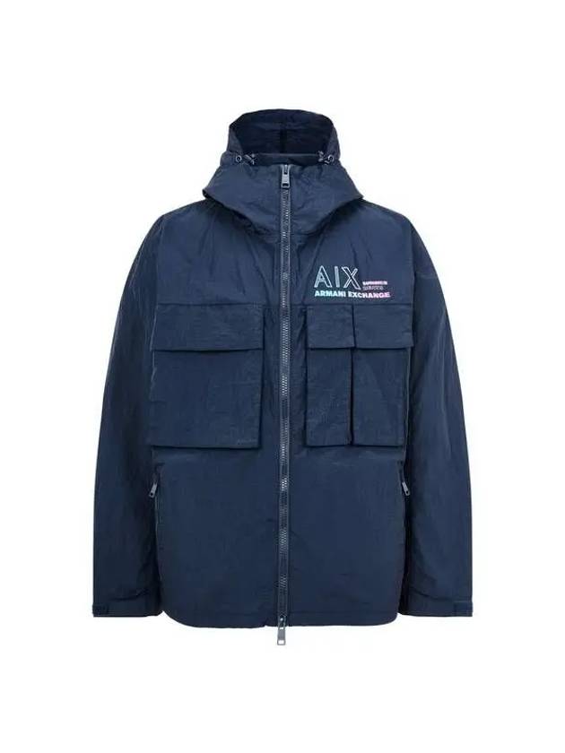 Men s Gradient Logo Nylon Hooded Jacket Navy 271745 - ARMANI EXCHANGE - BALAAN 1