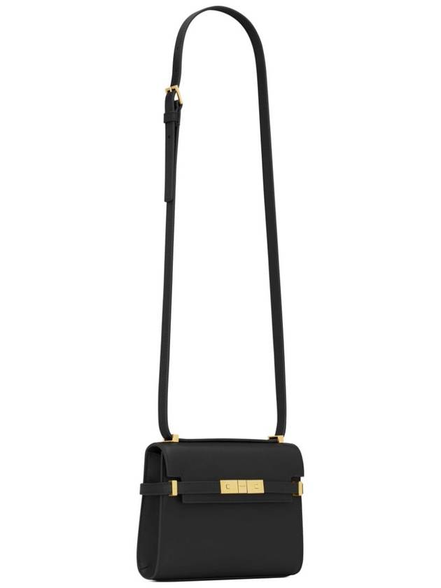 Manhattan Mini Embossed Gold-Tone Logo Leather Cross Bag Black - SAINT LAURENT - BALAAN 3