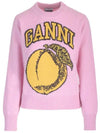 graphic peach round neck pullover knit top pink - GANNI - BALAAN.