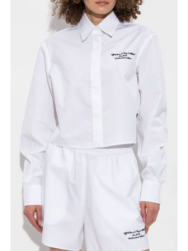 Off-White Short Shirt With Embroidered Logo, Women's, White - OFF WHITE - BALAAN 3