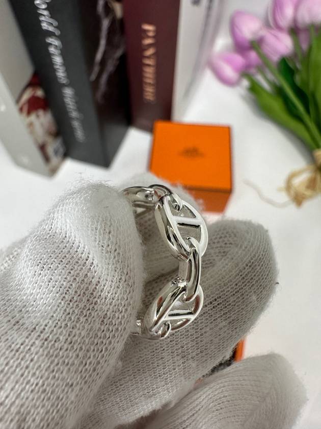 Small Chaine D'Ancre Enchainee Ring Silver - HERMES - BALAAN 6