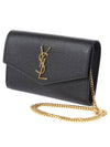 Monogram Uptown Chain Embossed Leather Long Wallet Black - SAINT LAURENT - BALAAN 3