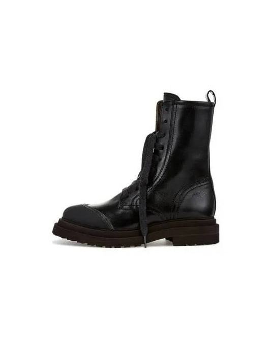 Women's Monili Cap Zipper Leather Boots Black 271033 - BRUNELLO CUCINELLI - BALAAN 1